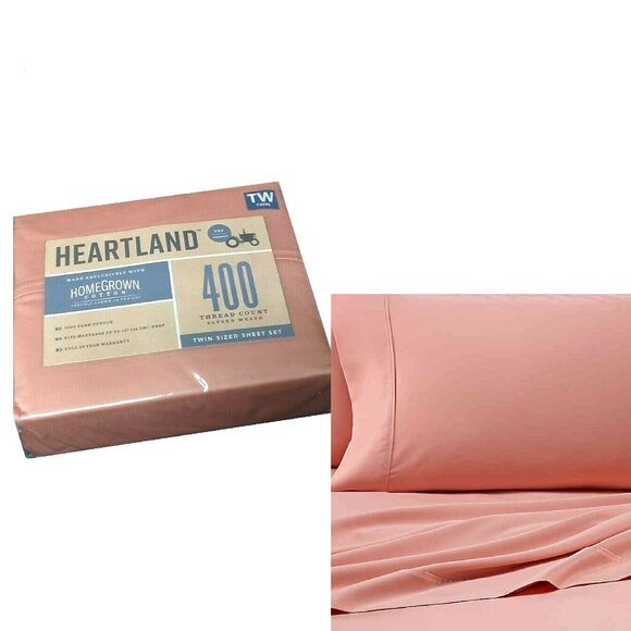 Heartland Other - new 3-piece PEACH Heartland 400 TC 100% Cotton Sateen-Weave TWIN Sheet Set